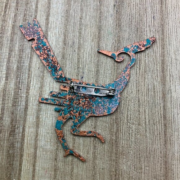 Road Runner Copper Turquoise Folk Art Brooch Pin - Picture 3 of 7